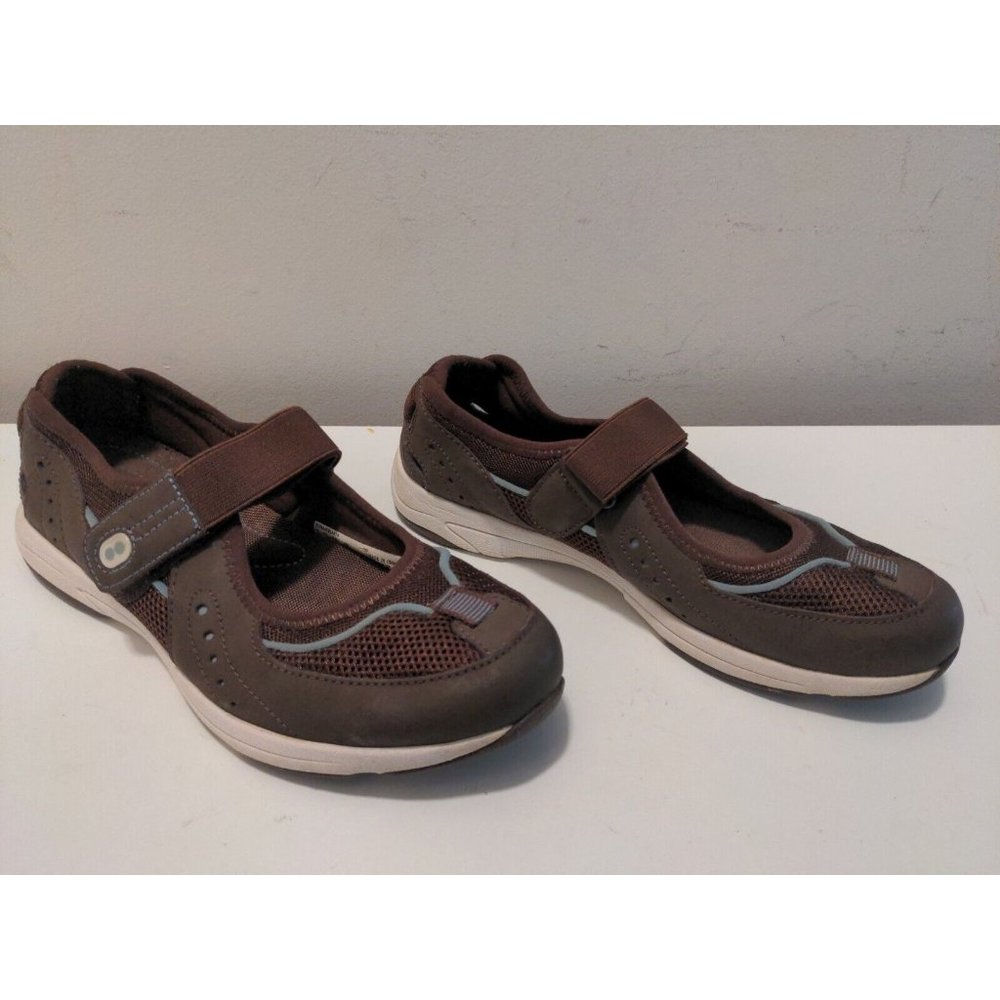 Rykä Leather Mary Jane Comfort Walking Flats Shoes Adj Strap Women Sz 7 Brown